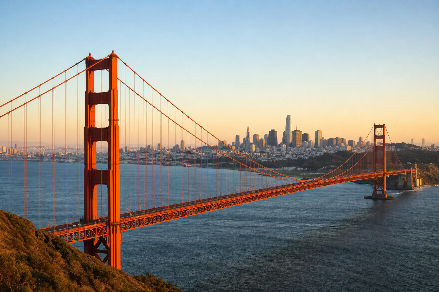 Golden Gate Bridge Over San Francisco City Skyline